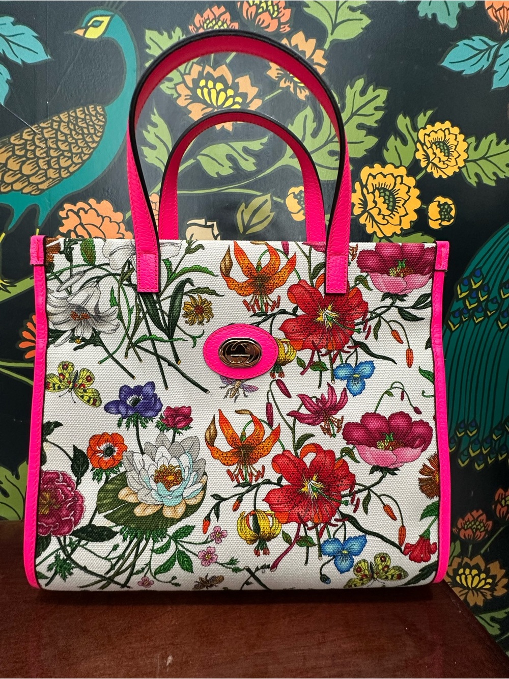 Gucci Flora Tote Pink Floral Canvas Crossbody Bag 550141 - Picture 4 of 17